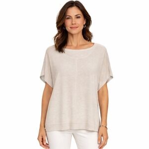 J. Jill Linen Tunic Top Poncho Knit Oatmeal Tan Beige Womens XS/S Lagenlook Boho